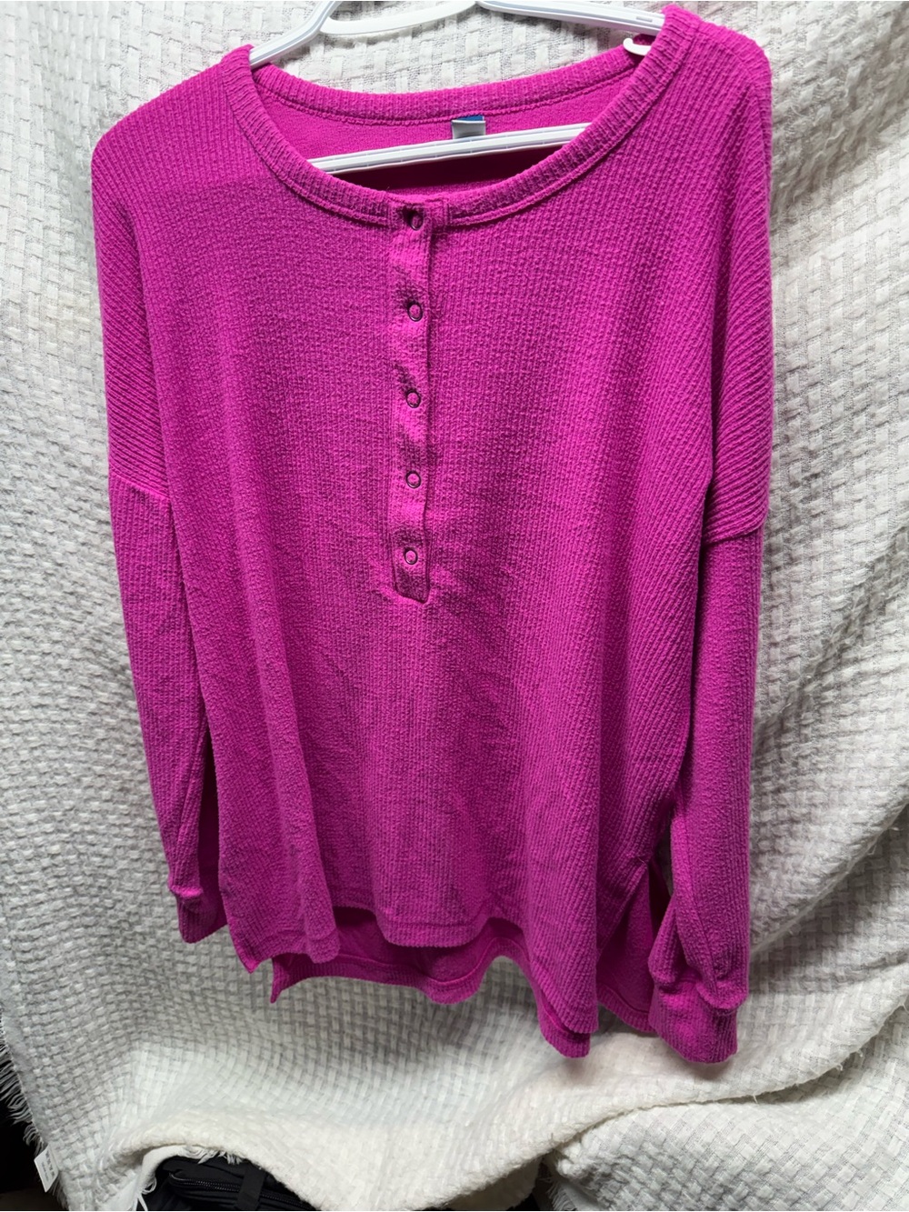 Old Navy Waffle-Knit Henley Long Sleeve - Fuchsia